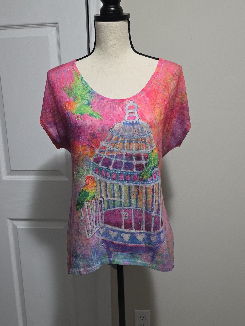 Leoma Lovegrove Birdcage, Bird, Skeleton Key, Art Tee Shirt Top PM Petite Medium